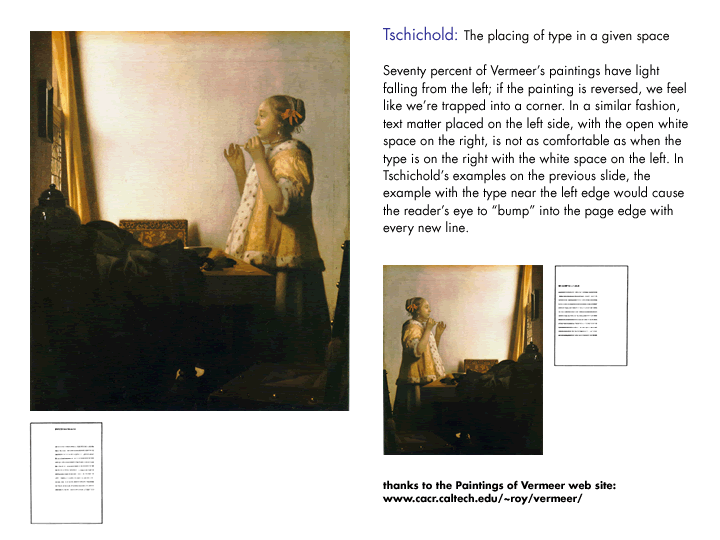 comparing light in a Vermeer to white space on the left of the page